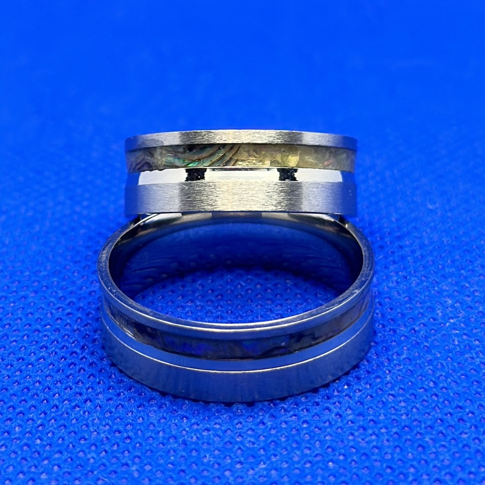 8mm Silver Stainless Steel & Abalone Ring